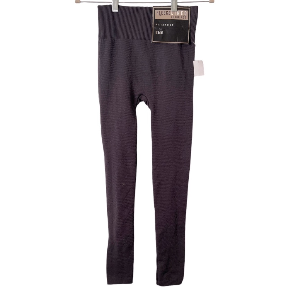 NWT METAPHOR Gray Woven Design High Rise Fleece Lined Ankle Length Leggings S/M
